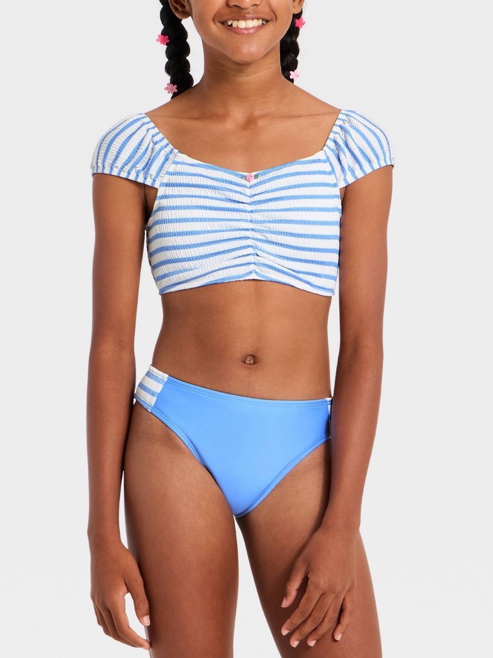 art class Blue and White Striped Girls Two-Piece Swim Set